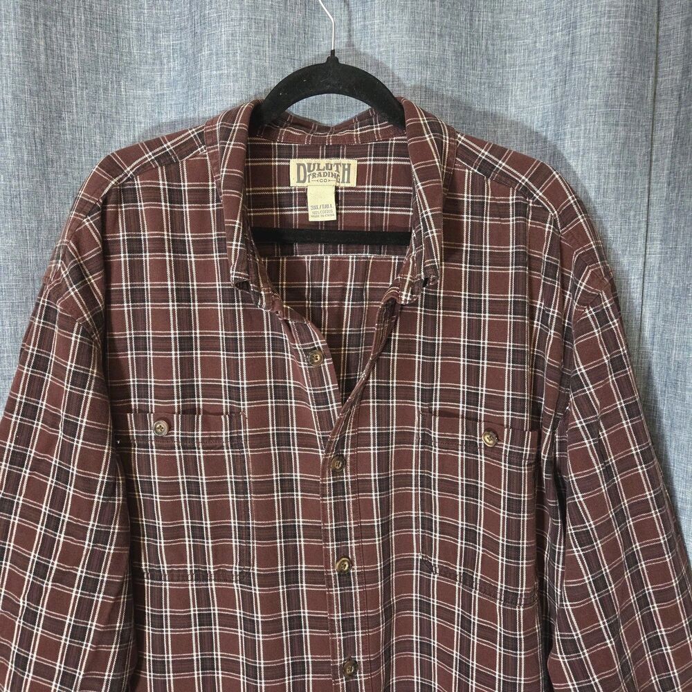 Duluth Plaid Flannel Shirt Men's 3XT Rugged Weight Outdoor Workwear Maroon/Black